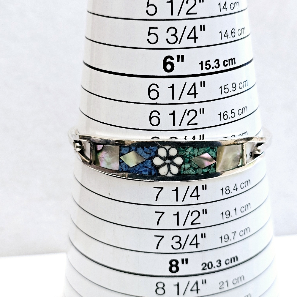 Mexico 925 Inlaid Gemstone Hinged Bracelet Michoan 925 - Picture 11 of 14